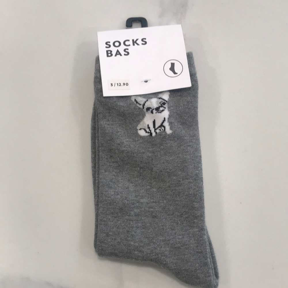 Sock |long| gray with cute dog